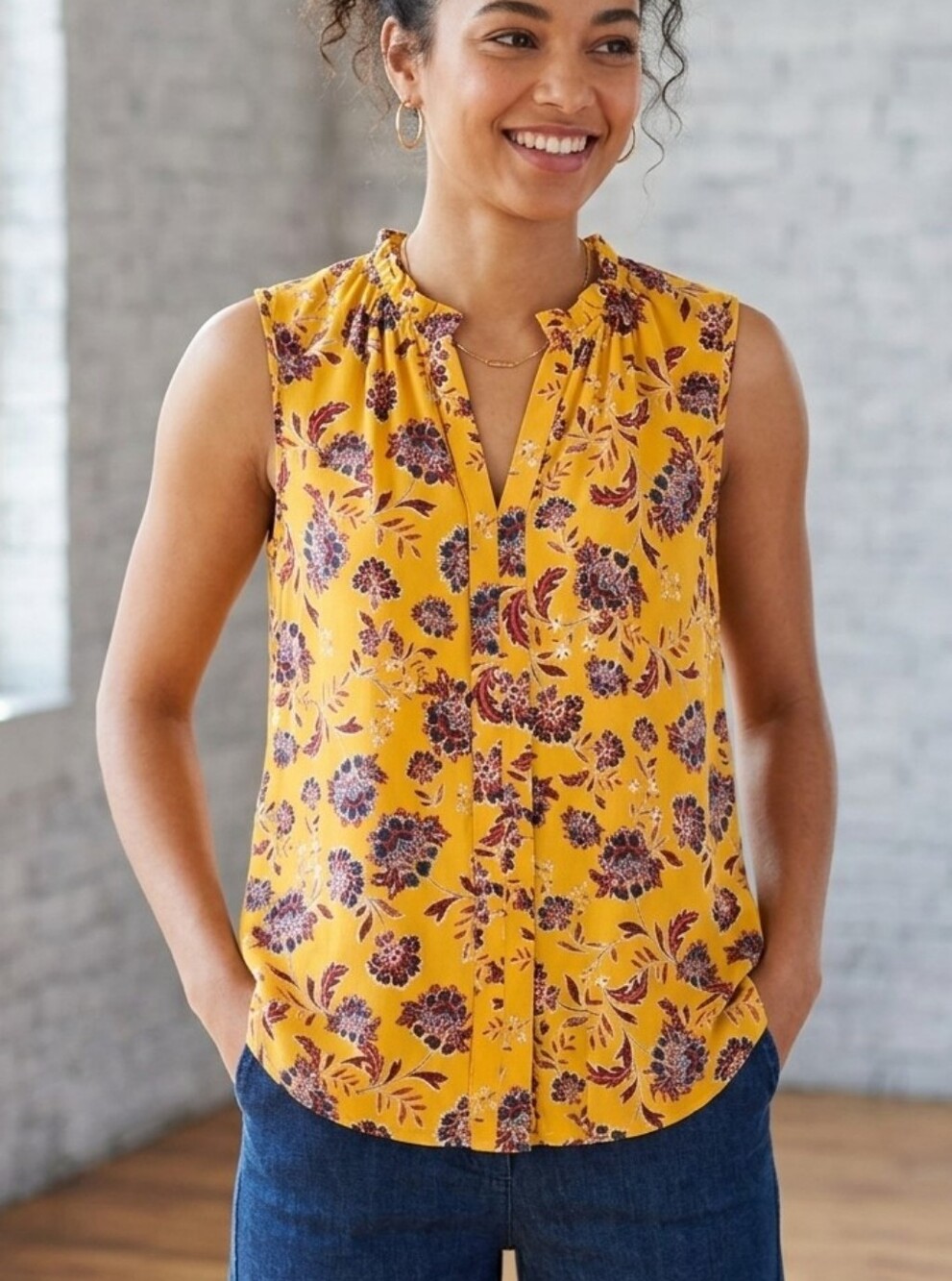 Market & Spruce Mustard Floral Blouse - Picture 2 of 13